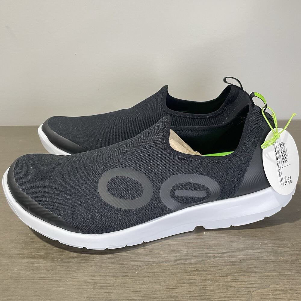 OOFOS Mens Size 15 Shoes NEW with Tags OOmg Sport Low Slip On Black White 5085